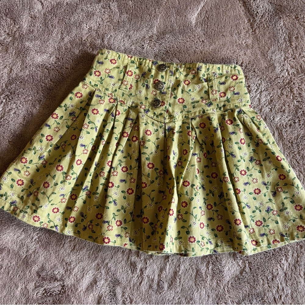 Vintage McKids Toddler Girls Corduroy Floral Pleated Skirt Yellow Size 4T MK7281
